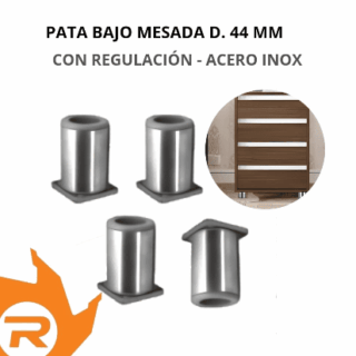 Pata bajo mesada D. 44 mm con regulación-Acero inox.