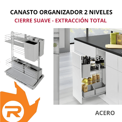 Canasto organizador 2 niveles con cierre suave y extracción total.