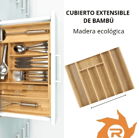 Cubiertero extensible en madera de bambú