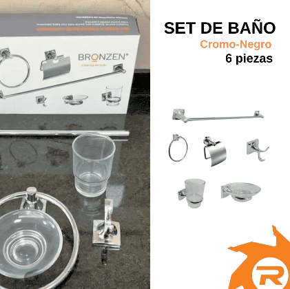 Set de baño 6 piezas base cuadrada