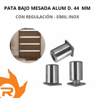 Pata bajo mesada aluminio D. 44 mm con regulación-Símil inox.