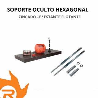 Soporte oculto hexagonal zincado para estante flotante