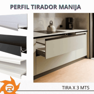 Perfil tirador manija aluminio 18 mm
